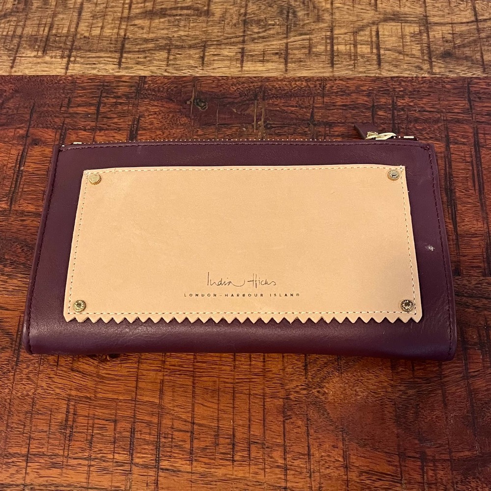 India Hicks Take Out Double Zip Burgundy Leather Wallet - Picture 2 of 5